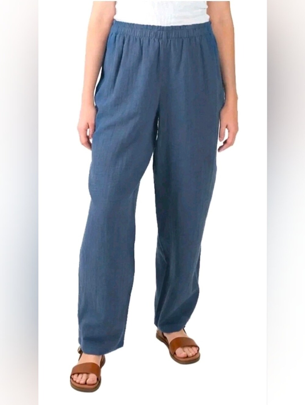Coldwater Creek Women's Cotton Gauze Pull-On Pant Blue XL Side Pockets (235B4)
